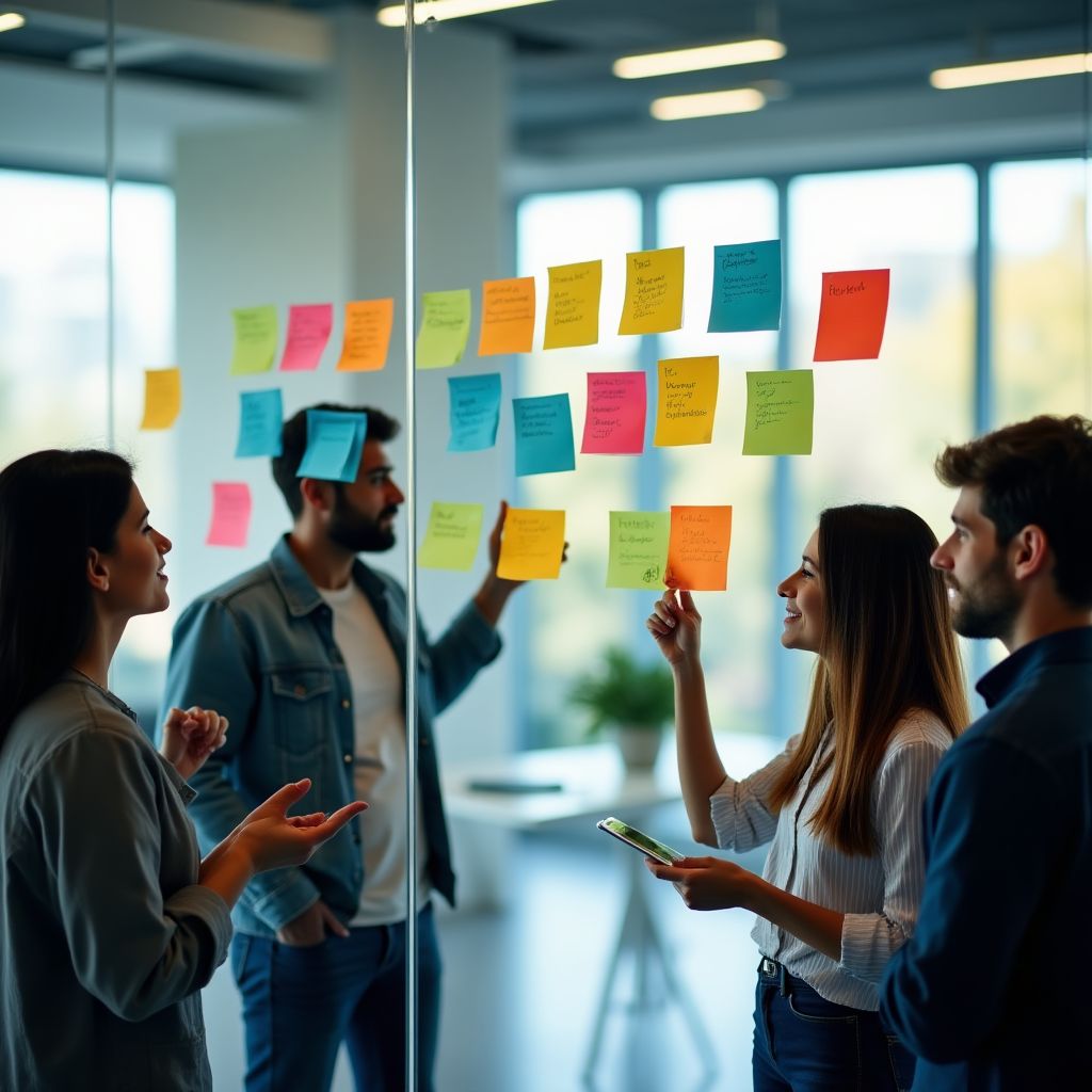 Echipa noastră într-o sesiune de brainstorming